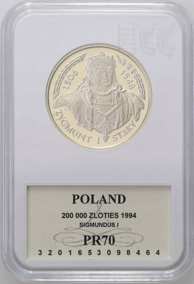 200.000 zł 1994 Zygmunt I Stary popiersie PR70