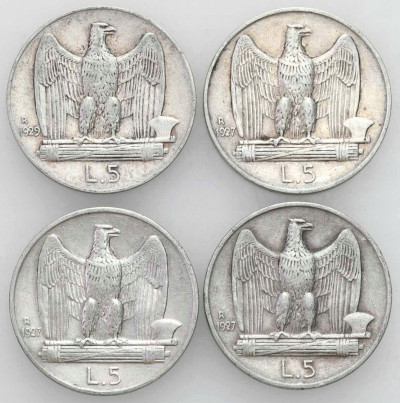Włochy. 5 lirów 1927, 1929, Rzym - 4 szt. - SREBRO