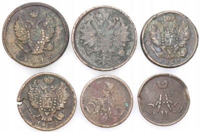 Rosja, 1 – 2 kopiejki 1860-1862 - 6 sztuk