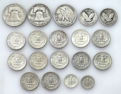 10 centów - 1/2 Dolara 1943 – 1964 zestaw 19 sztuk