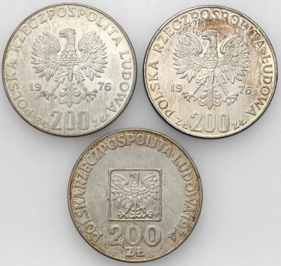 200 złotych 1974-1976 RÓŻNE, SREBRO – 3 szt