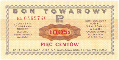 Pewex. Bon 5 centów 1969 – Ea –