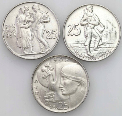 25 koron 1954, 1955, 1965, 3 szt. - SREBRO