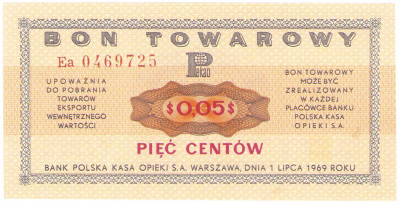 Pewex. Bon 5 centów 1969 – Ea - Rzadsze