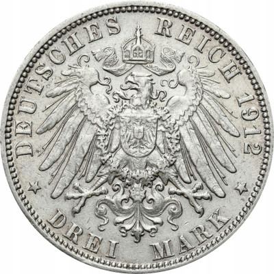 Niemcy. 3 marki 1912 J, Hamburg - SREBRO