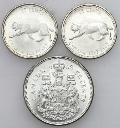 Kanada. 25-50 centów 1963-1967. SREBRO – 3 szt