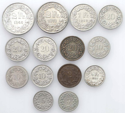 Francja, zestaw 14 monet, różne