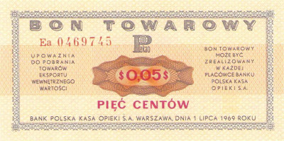 Bon Towarowy PEKAO 5 centów 1969 seria Ea