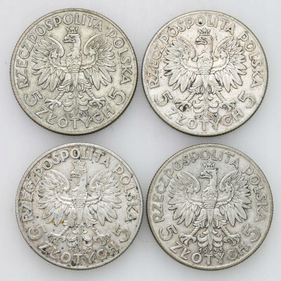 II RP. 5 złotych 1932-1933 głowa kobiety 4 szt.