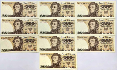 PRL. 500 złotych 1982 - RÓŻNE SERIE – 10 szt