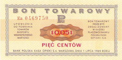 Bon Towarowy PEKAO 5 centów 1969 seria Ea