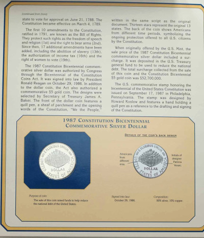 USA. 1 dolar 1987 Konstytucja SREBRO