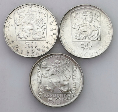 Czechosłowacja. 50 koron 1971-1975. SREBRO – 3 szt