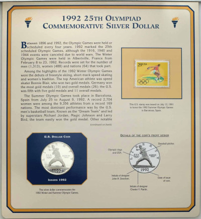 USA 1 dolar 1992 Igrzyska w Barcelonie – SREBRO