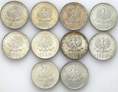 1000 złotych 1982-83 Jan Paweł II zestaw 10 sztuk