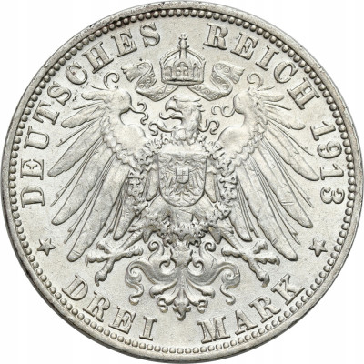 Niemcy. 3 marki 1913 F, Stuttgart – SREBRO
