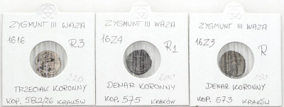 Zygmunt III Waza. Denar koronny 1616-1624 – 3 szt