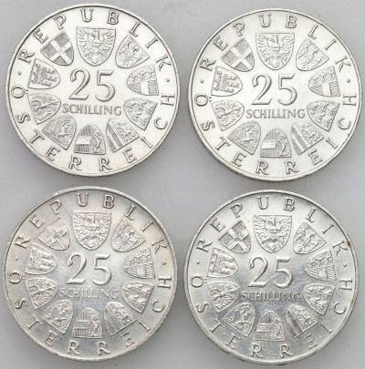 Austria. 25 szylingów 1964-1970 SREBRO – 4 szt