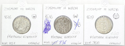 Zygmunt III Waza. Półtorak koronny 1616-1619 3 szt