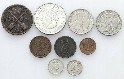 Szwecja, zestaw 9 monet – RÓŻNE