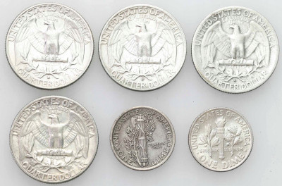 USA. 10 do 25 centów 1923-1964, 6 szt.