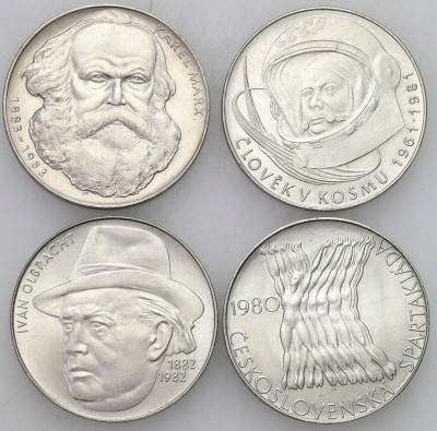 Czechosłowacja 100 koron 1980-1983, SREBRO – 4 szt