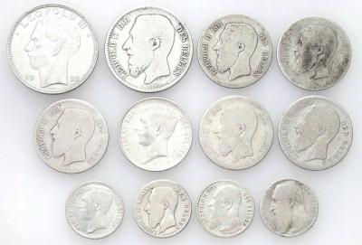 Belgia. 50 centów do 2 franków 1867-1935, 12 szt.