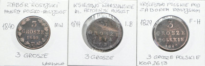 Polska XIX w. 3 grosze 1814-1840 RÓŻNE – 3 szt