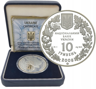 Ukraina 10 hrywien 2008 Sępnik czarny - SREBRO