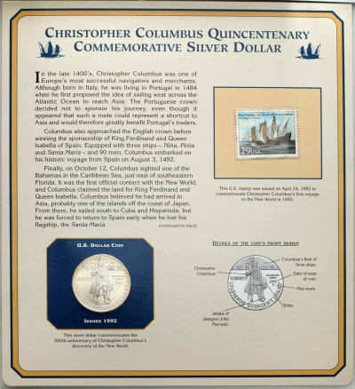 USA 1 dolar 1992 P Kolumb (400 lat) - SREBRO