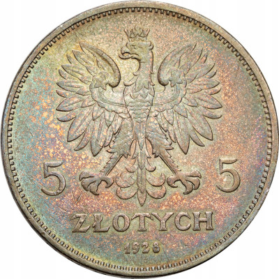II RP. 5 złotych 1928 Nike bez znaku - ŁADNE