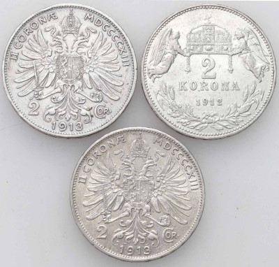 Austria, 2 korony 1912 i 1913, 3 szt.