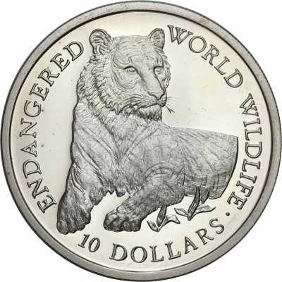 Wyspy Cooka 10 dolarów, 1990 - tygrys - SREBRO