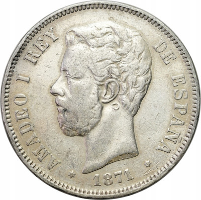 Hiszpania, 5 peset 1871 – SREBRO