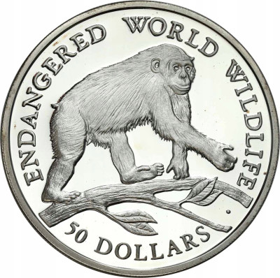 Wyspy Cooka 50 dolarów, 1990 szympansy - SREBRO