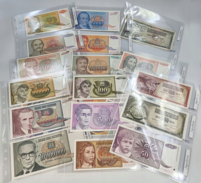 Jugosławia. Banknoty, zestaw 40 sztuk