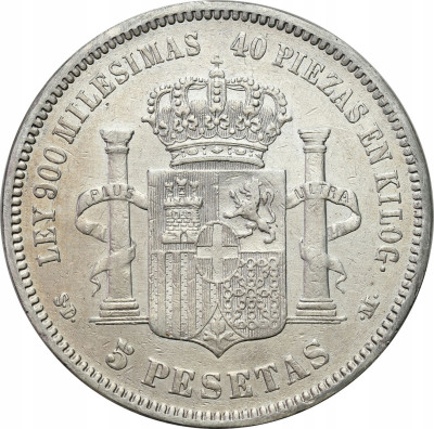 Hiszpania, 5 peset 1871 – SREBRO