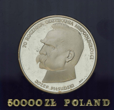PRL. 50.000 złotych 1988 Józef Piłsudski - SREBRO