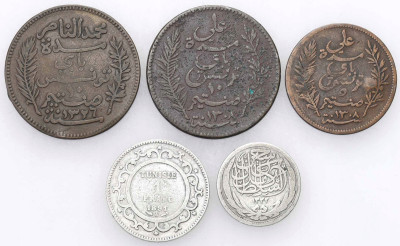 Tunezja Egipt 5 centimes do 1 franka, zestaw 5 szt