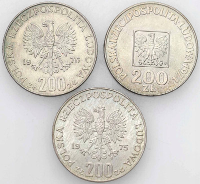 PRL, 200 złotych 1974-1976 - 3 sztuki - SREBRO