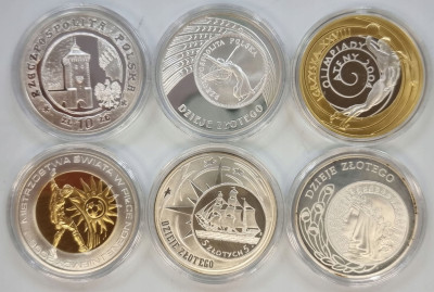 10 złotych 2000-2009, 6 sztuk – RÓŻNE – SREBRO