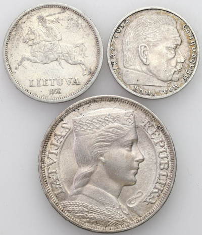 Niemcy, Litwa, Łotwa, zestaw 3 monet – SREBRO