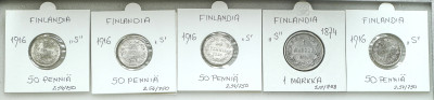 Rosja/Finlandia 50 Pennia 1 marka. RÓŻNE – 5 sztuk