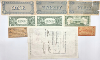 USA Papiery wartościowe i banknoty, zestaw 9 sztuk
