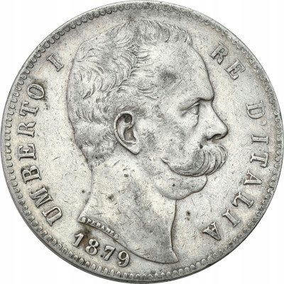 Włochy - Umberto I 5 lirów 1879 - RZADKIE - SREBRO