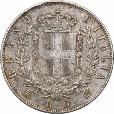 Włochy - 5 lirów 1873 M, Mediolan - SREBRO