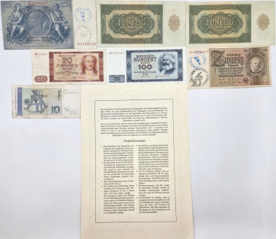 Niemcy Papiery wartościowe i banknoty zestaw 8 szt
