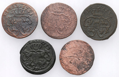 August III Sas. Szeląg 1751-1754, zestaw 5 monet