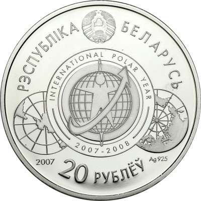Białoruś 20 rubli 2007 pingwiny - SREBRO