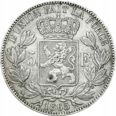 Belgia. 5 franków 1865 Leopold - SREBRO